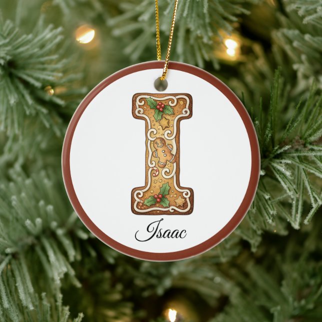 Adorno De Cerámica Customize Christmas Gingerbread Letter I Monogram (Árbol)