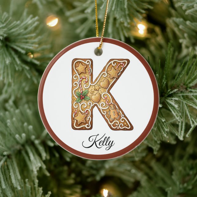 Adorno De Cerámica Customize Christmas Gingerbread Letter K Monogram (Árbol)