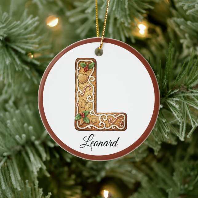 Adorno De Cerámica Customize Christmas Gingerbread Letter L Monogram (Árbol)