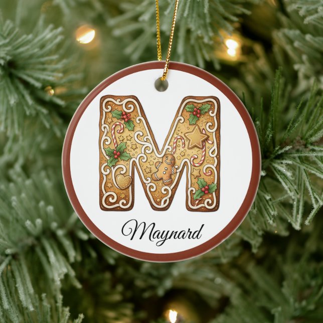 Adorno De Cerámica Customize Christmas Gingerbread Letter M Monogram (Árbol)