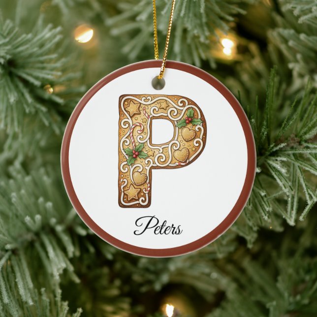Adorno De Cerámica Customize Christmas Gingerbread Letter P Monogram (Árbol)