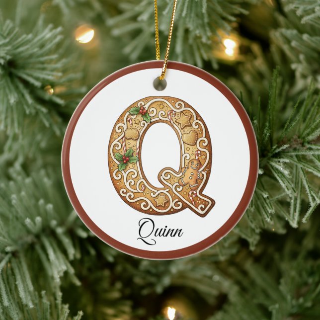 Adorno De Cerámica Customize Christmas Gingerbread Letter Q Monogram (Árbol)