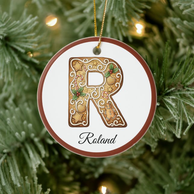 Adorno De Cerámica Customize Christmas Gingerbread Letter R Monogram (Árbol)