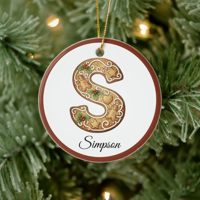 Adorno De Cerámica Customize Christmas Gingerbread Letter S Monogram (Árbol)