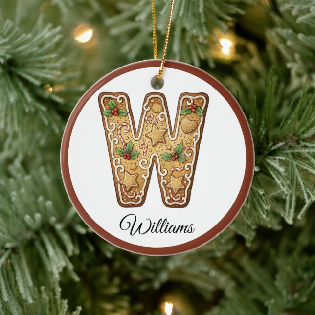 Adorno De Cerámica Customize Christmas Gingerbread Letter W Monogram (Árbol)