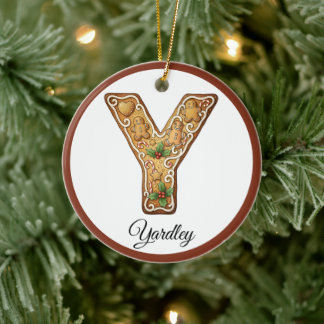 Adorno De Cerámica Customize Christmas Gingerbread Letter Y Monogram
