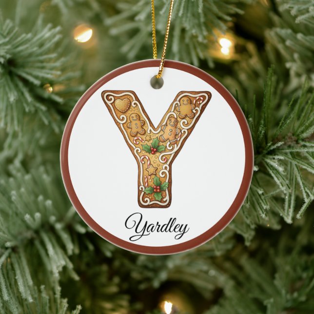 Adorno De Cerámica Customize Christmas Gingerbread Letter Y Monogram (Árbol)