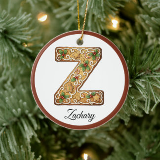 Adorno De Cerámica Customize Christmas Gingerbread Letter Z Monogram