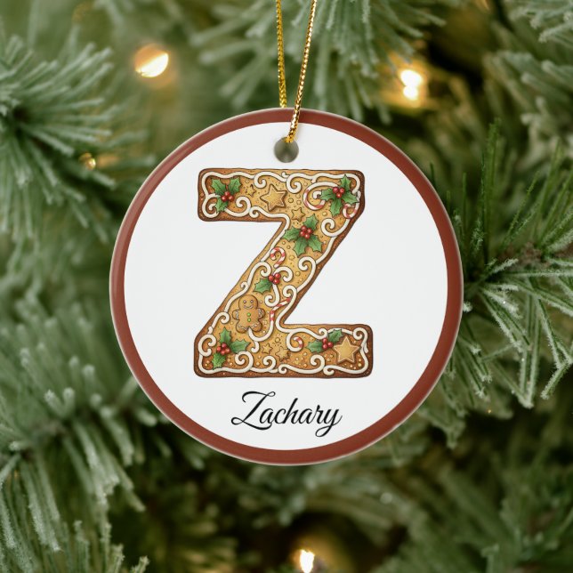 Adorno De Cerámica Customize Christmas Gingerbread Letter Z Monogram (Árbol)