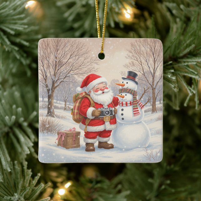 Adorno De Cerámica Customize Cute Santa Photographer (Árbol)