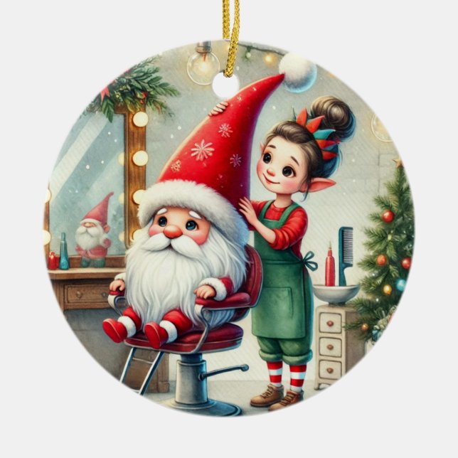 Adorno De Cerámica Customized Santa's Hair Stylist Gnome  (Frente)