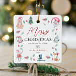 Adorno De Cerámica Cuta acuarela Personalizada Feliz Navidad<br><div class="desc">Cuta acuarela personalizada Ornamento de Navidad. El diseño presenta hermosas imágenes de acuarela festiva enmarcando una elegante plantilla de Feliz Navidad,  nombre de familia y año.</div>