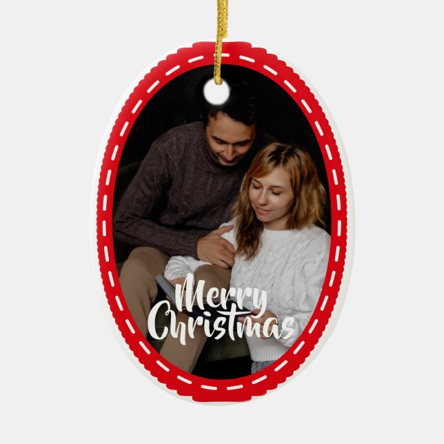Adorno De Cerámica Cute 2 Photo Frame Christmas Ceramic Ornament (Frente)