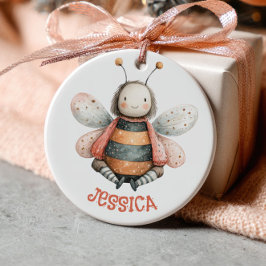 Adorno De Cerámica Cute Abejorro de Acuarela con Nombre y Foto 
