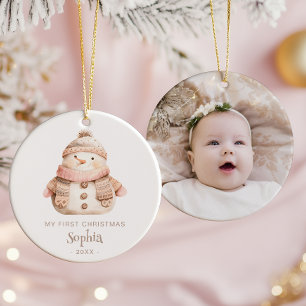 Adorno De Cerámica Cute Acuarela Muñeco de Nieve Primera Navidad Foto