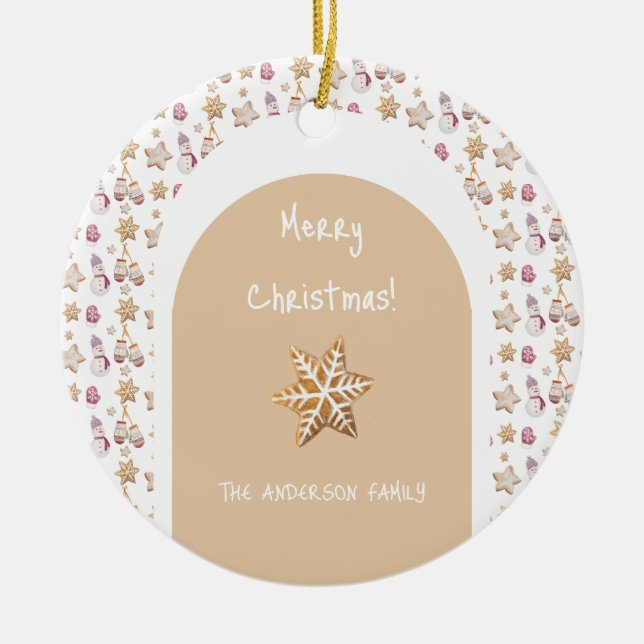 Adorno De Cerámica Cute acuarela Winter Glowes Snowman Cookies (Frente)