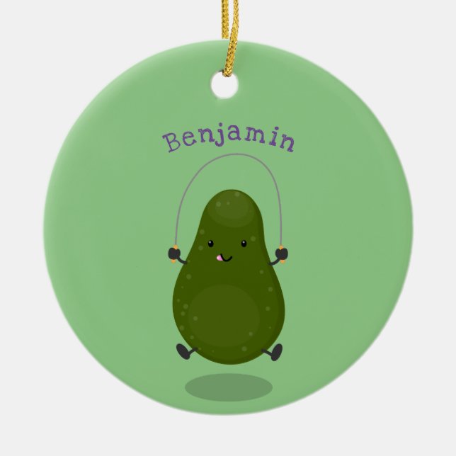 Adorno De Cerámica Cute aguacate salto cuerda personalizado ilustraci (Frente)