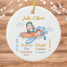 Cute Airplane Pingüino Bebé Estrellas Cerámica Orn