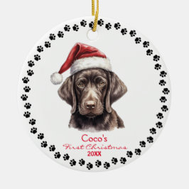 Adorno De Cerámica Cute alemán Shorthair Dog Santa Hat 1er Navidades