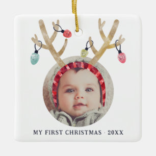 Adorno De Cerámica Cute Antlers Primer Recién nacido de Navidad