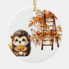 Adorno De Cerámica Cute Autumn Hedgehog with Harvest Ladder Illustrat
