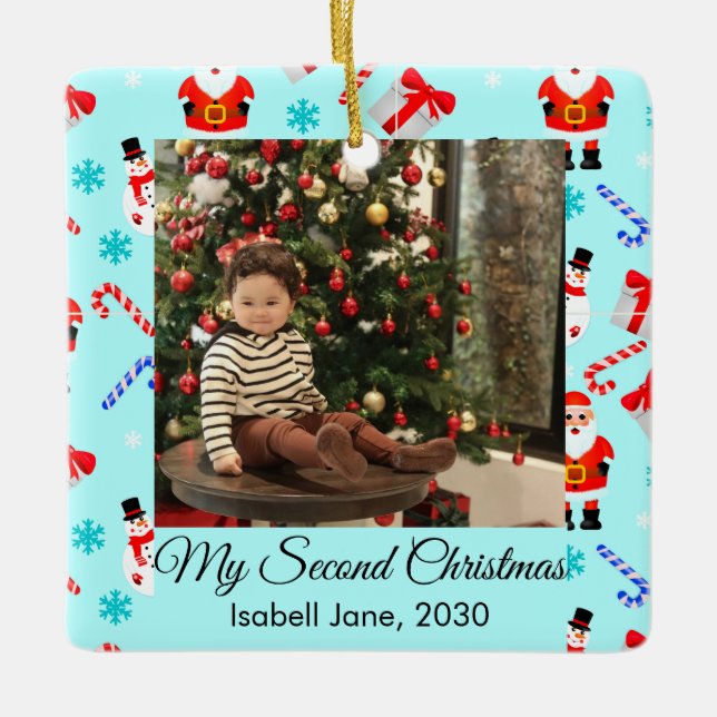 Adorno De Cerámica Cute Baby 2nd Christmas Photo Ornament (Anverso)