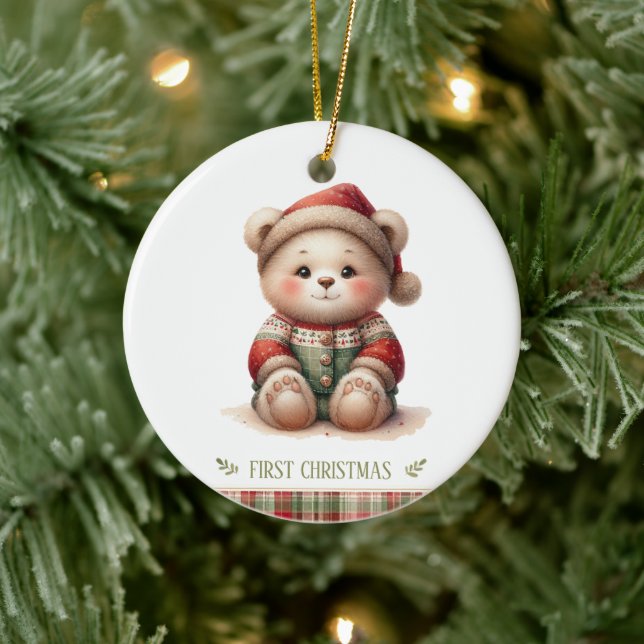 Adorno De Cerámica Cute Baby Bear First Christmas Keepsake Photo (Árbol)
