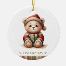Adorno De Cerámica Cute Baby Bear First Christmas Keepsake Photo