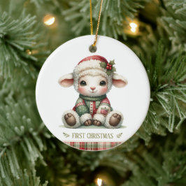 Adorno De Cerámica Cute Baby Lamb First Christmas Keepsake Photo