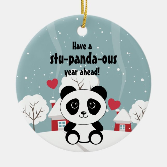 Adorno De Cerámica Cute Baby Panda In Winter Snow Grey (Frente)