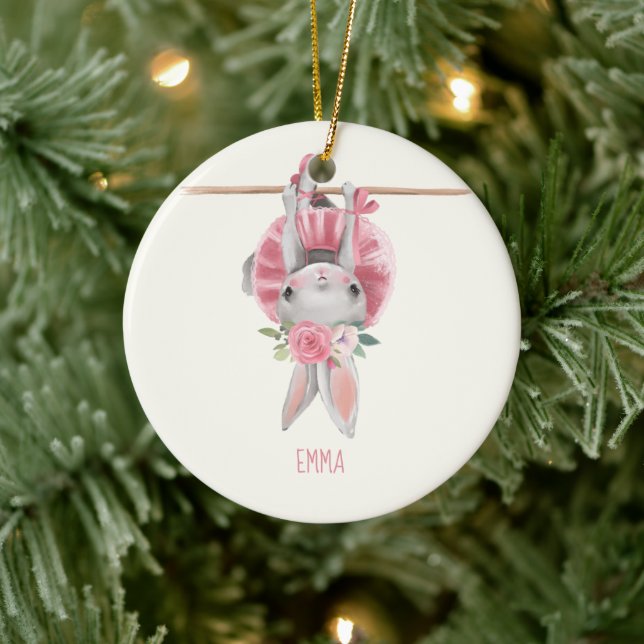 Adorno De Cerámica Cute Ballerina Bunny | Personalizado (Árbol)
