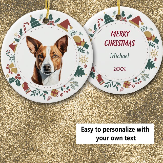Adorno De Cerámica Cute Basenji Navidades Imágenes De Wreath (Subido por el creador)