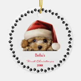 Adorno De Cerámica Cute Bichon Frise Dog Santa Hat Primera Navidad