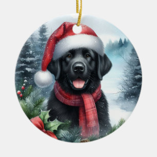 Adorno De Cerámica Cute Black Labrador Dog Winter Wonderland