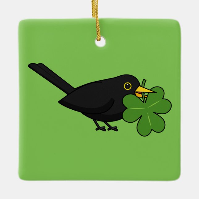 Adorno De Cerámica Cute Blackbird con Shamrock Clover Personalizado (Anverso)