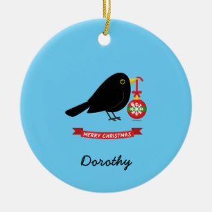 Adorno De Cerámica Cute Blackbird Con Un Nombre Personalizado De La B