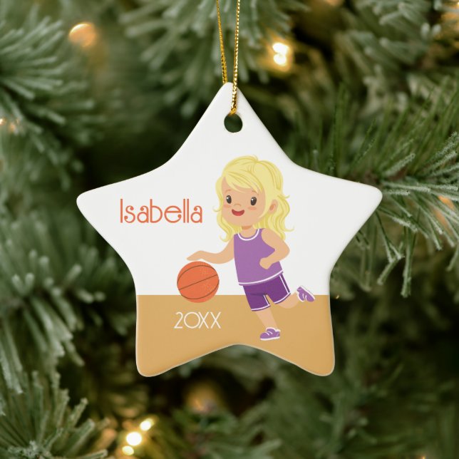 Adorno De Cerámica Cute Blonde Chica Basketball (Árbol)