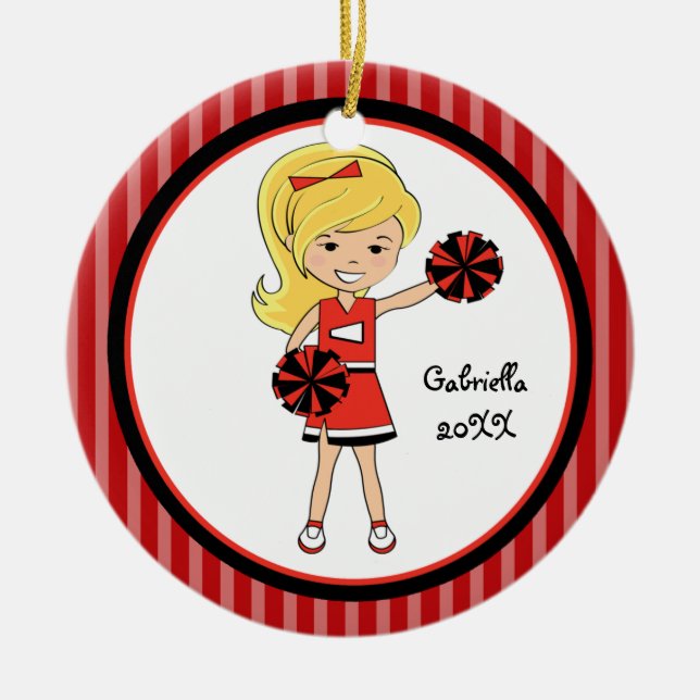 Adorno De Cerámica Cute Blonde Haired Cheerleader Christmas Ornament (Frente)