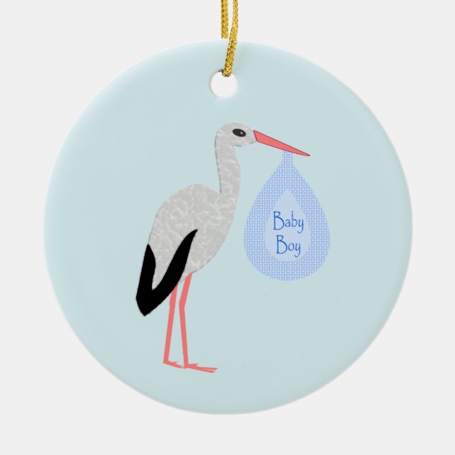 Adorno De Cerámica Cute Blue Baby Boy Stork (Frente)