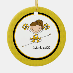 Adorno De Cerámica Cute Brown Haired Cheerleader Christmas Ornament