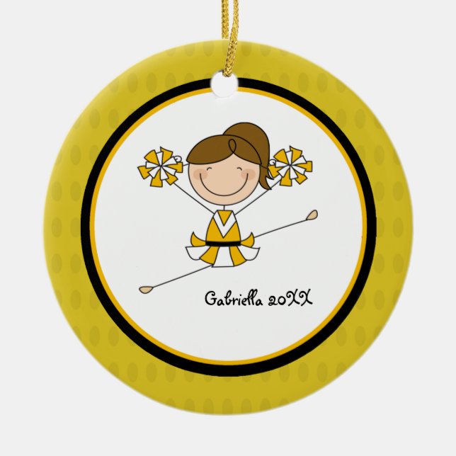 Adorno De Cerámica Cute Brown Haired Cheerleader Christmas Ornament (Frente)