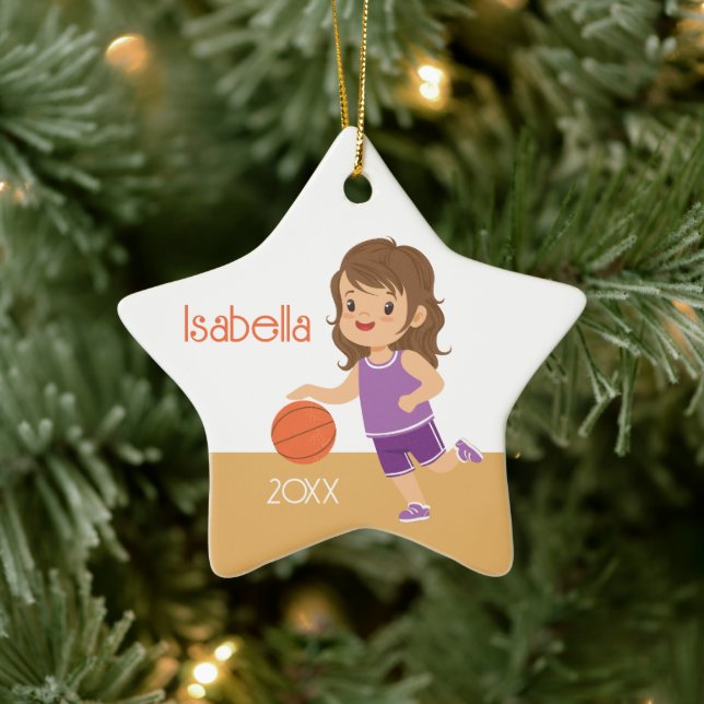 Adorno De Cerámica Cute Brunette Chica Baloncesto (Árbol)