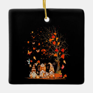 Adorno De Cerámica Cute Calabaza Gnomes Árbol Otoño Hojas Caídas