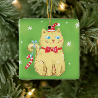Adorno De Cerámica Cute Cartoon Christmas Cat with Santa Hat