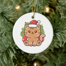 Adorno De Cerámica Cute Cartoon Gingerbread Cat Cookie Christmas