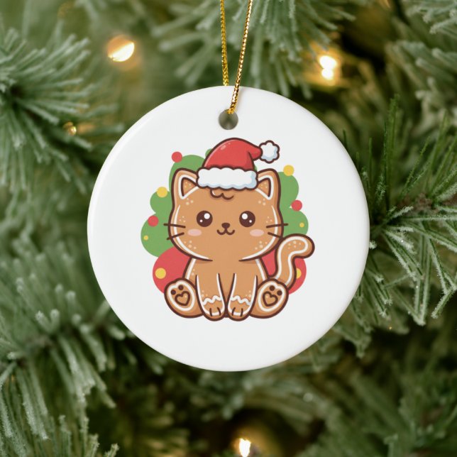 Adorno De Cerámica Cute Cartoon Gingerbread Cat Cookie Christmas  (Árbol)