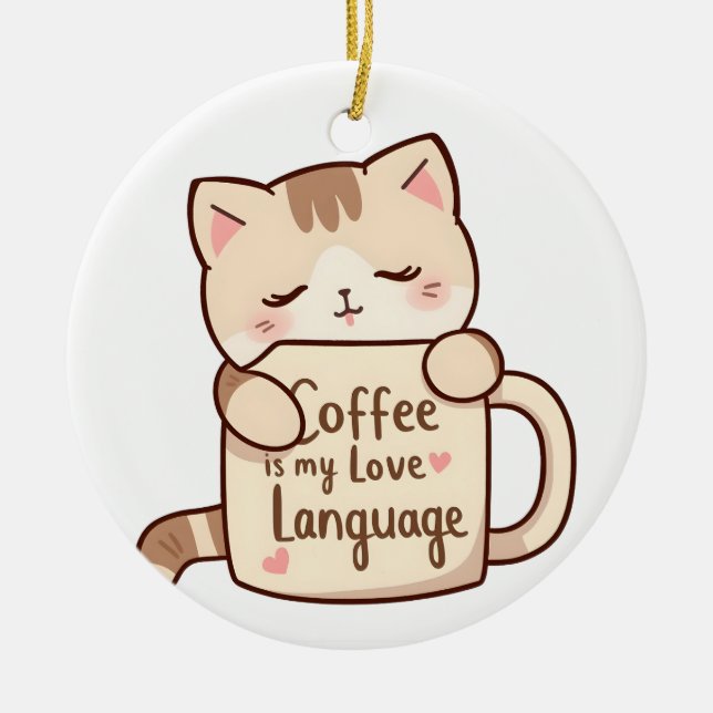 Adorno De Cerámica Cute Cat Coffee Love Language (Frente)