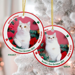 Adorno De Cerámica Cute Cat First Christmas Custom Pet Photo