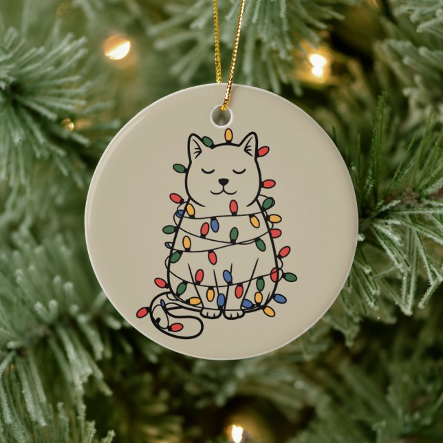 Adorno De Cerámica Cute Cats Lover Christmas Lights Cat Mom Xmas (Árbol)