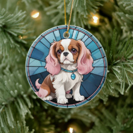 Adorno De Cerámica Cute Cavalier Rey Charles Pastel Vidrio Manchado